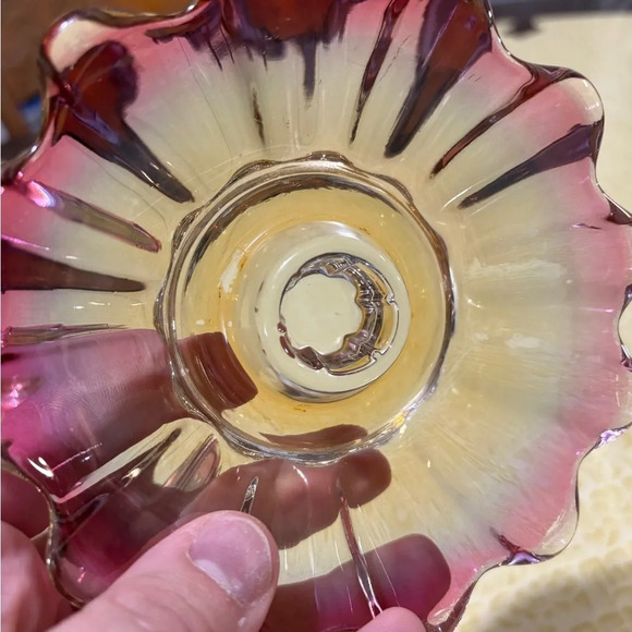 Vintage Federal Glass Pink and Gold Candle Holders - Picture 5 of 7